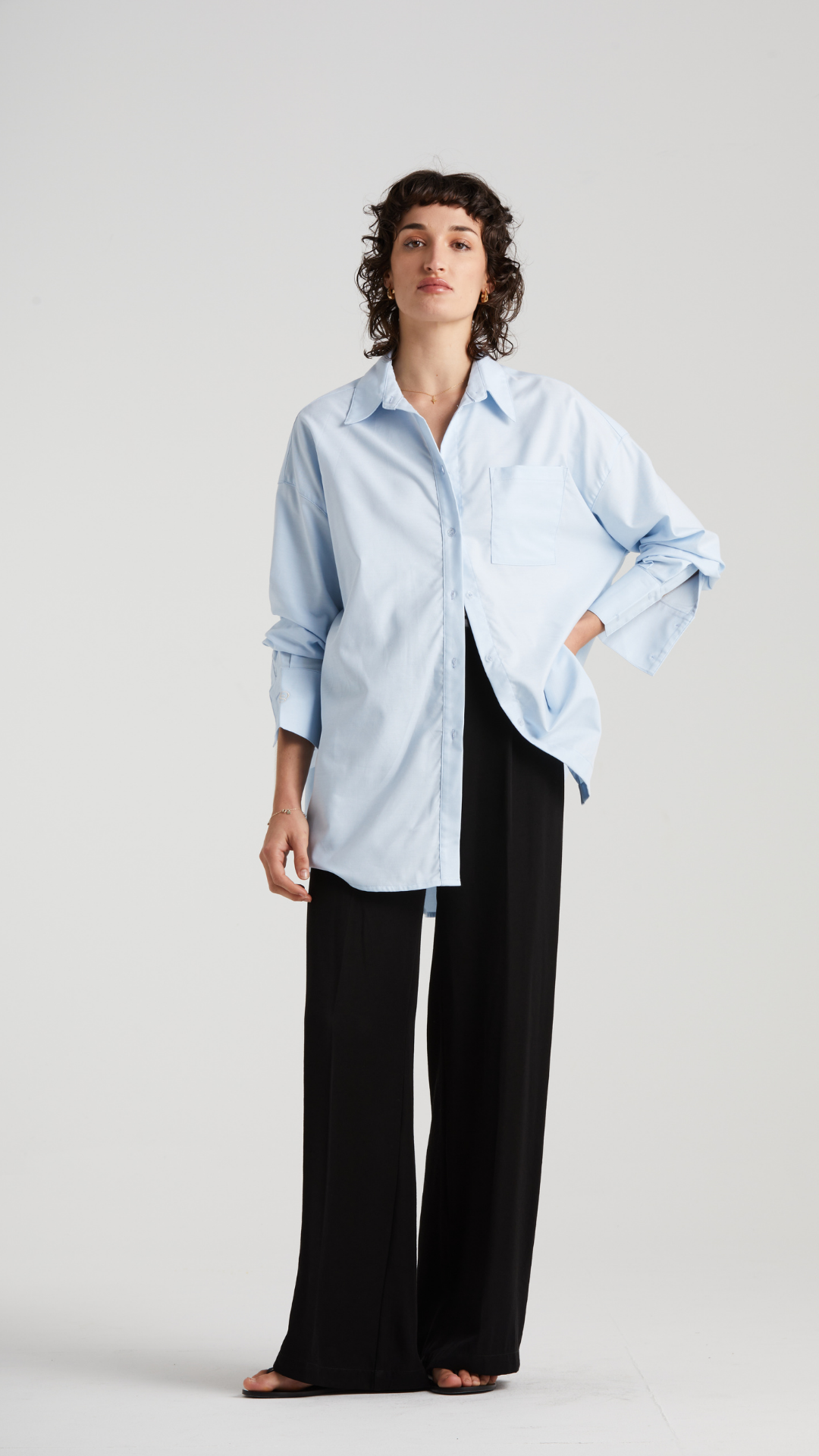 Signature Relaxed Monogram Cotton Shirt, Oxford Blue