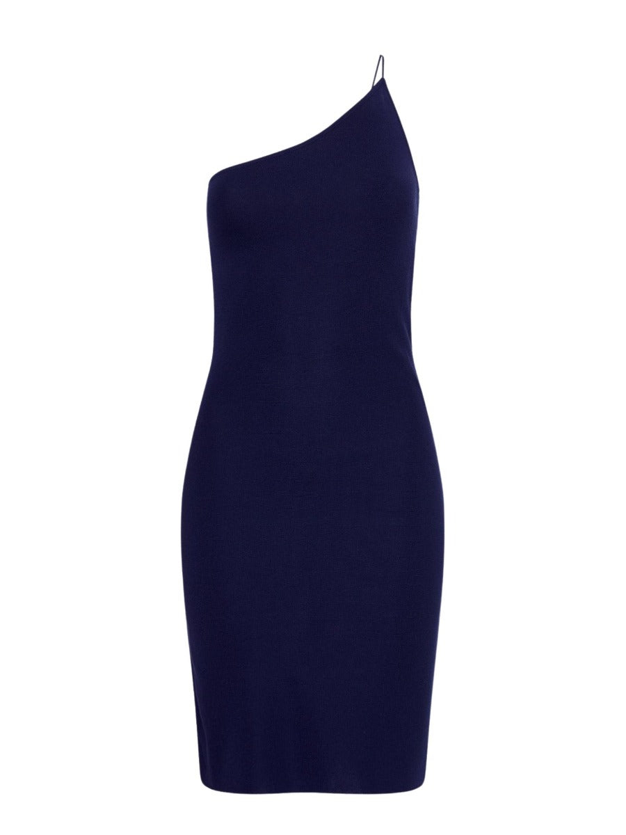 Asymmetrical Mini Knit Dress Navy