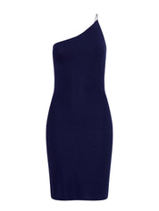 Asymmetrical Mini Knit Dress Navy