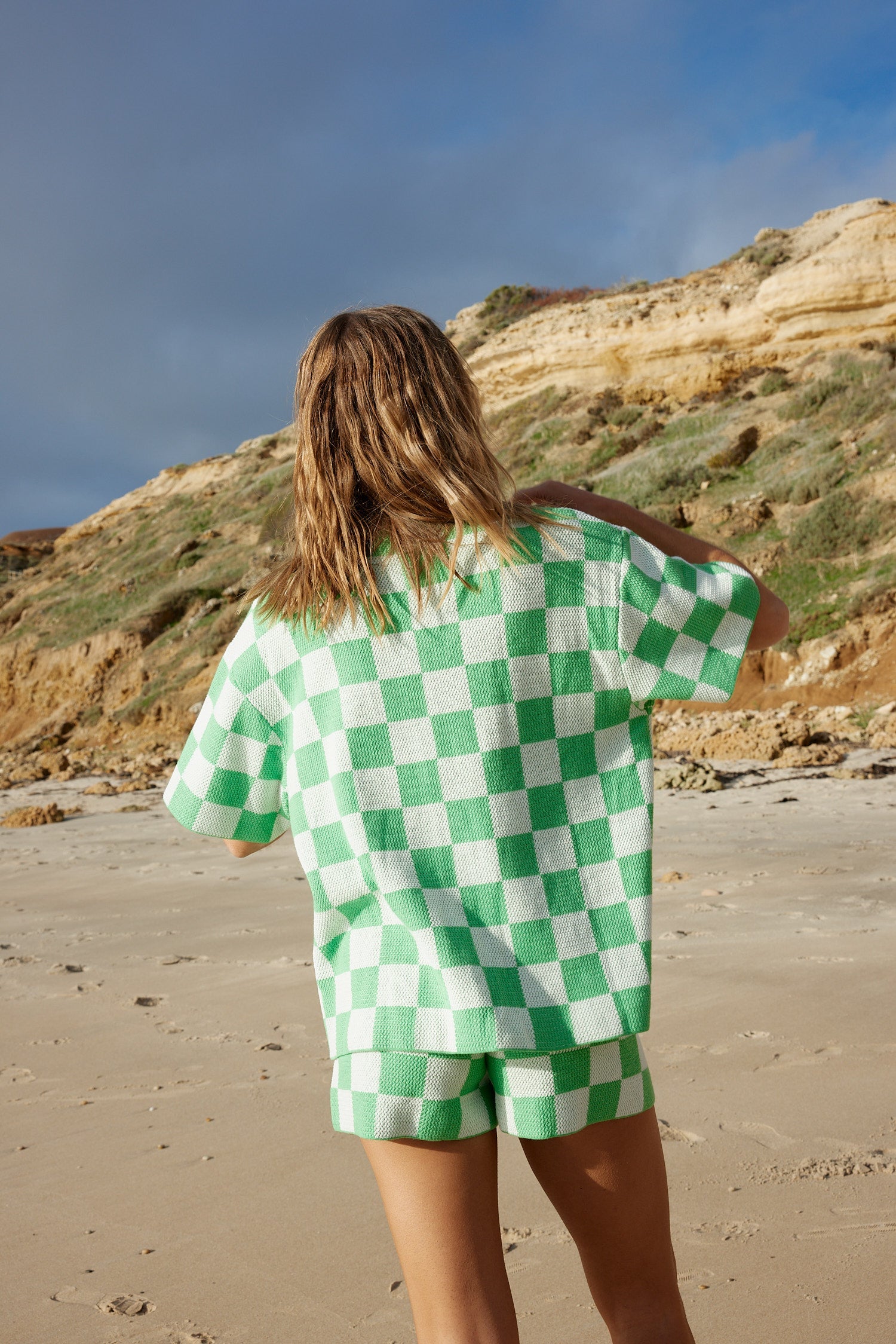 The Raf Knit And Short Set In Evergreen/Antique Check