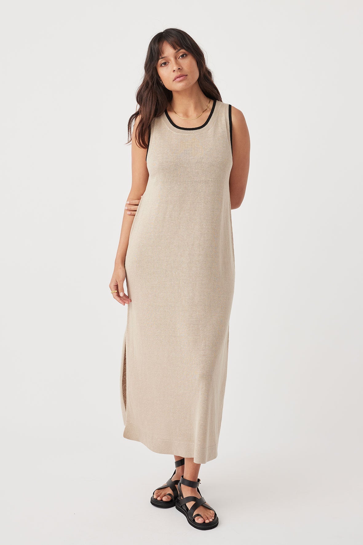 Brie Linen Knit Midi Dress - Taupe