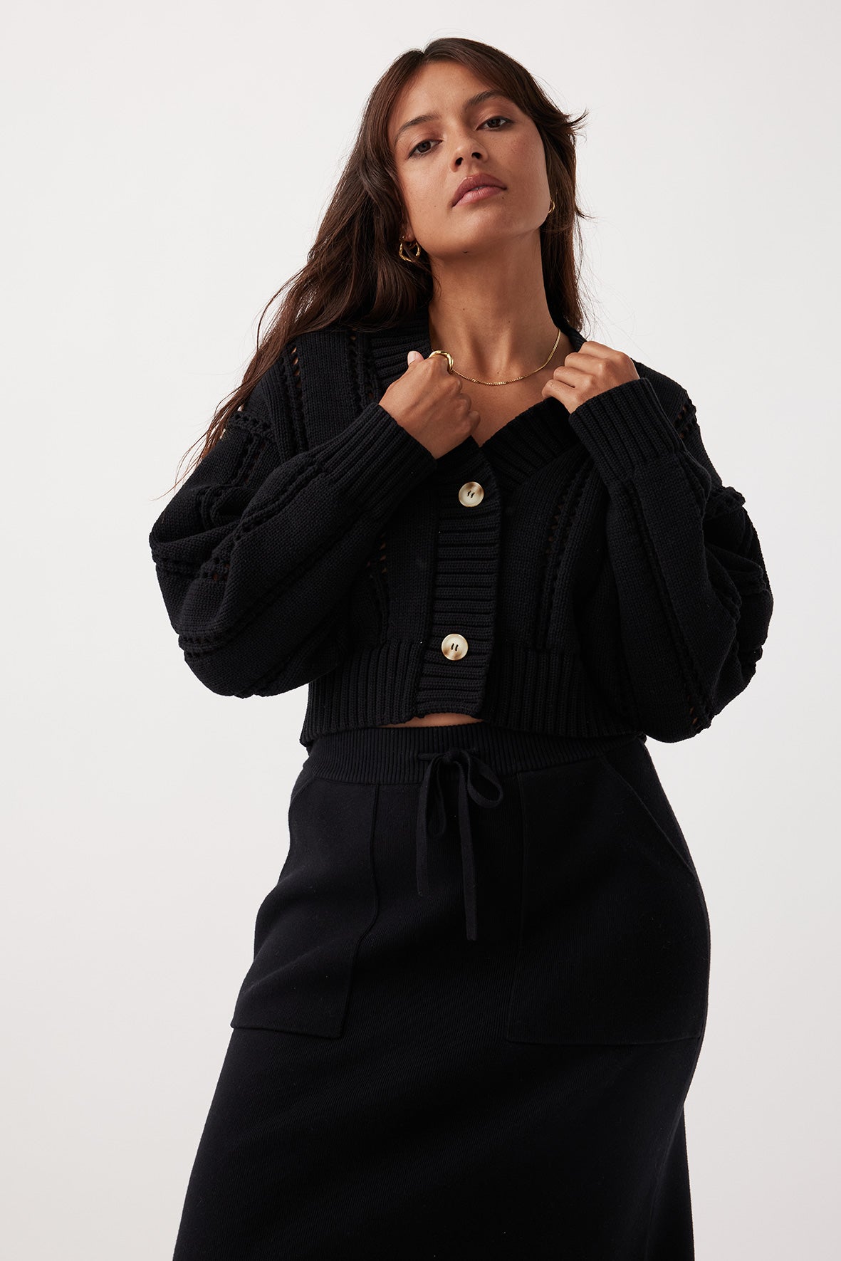 Kora Cropped Cardigan - Black