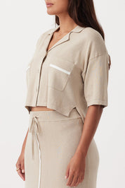 Quinn Cropped Shirt - Taupe & Cream