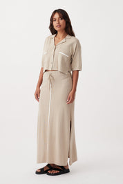 Quinn Cropped Shirt - Taupe & Cream