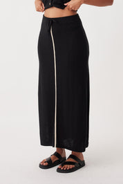 Quinn Organic Cotton-Linen Skirt - Black & Taupe