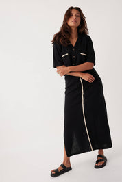 Quinn Organic Cotton-Linen Skirt - Black & Taupe