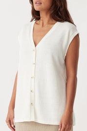 Ada Cotton Linen Vest - Cream