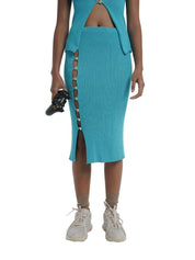 Button-Up Kick Skirt in Aqua