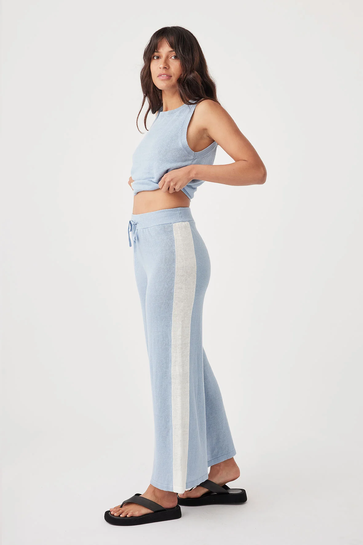 Larri Organic Linen Pant - Sky & Cream
