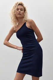 Asymmetrical Mini Knit Dress Navy