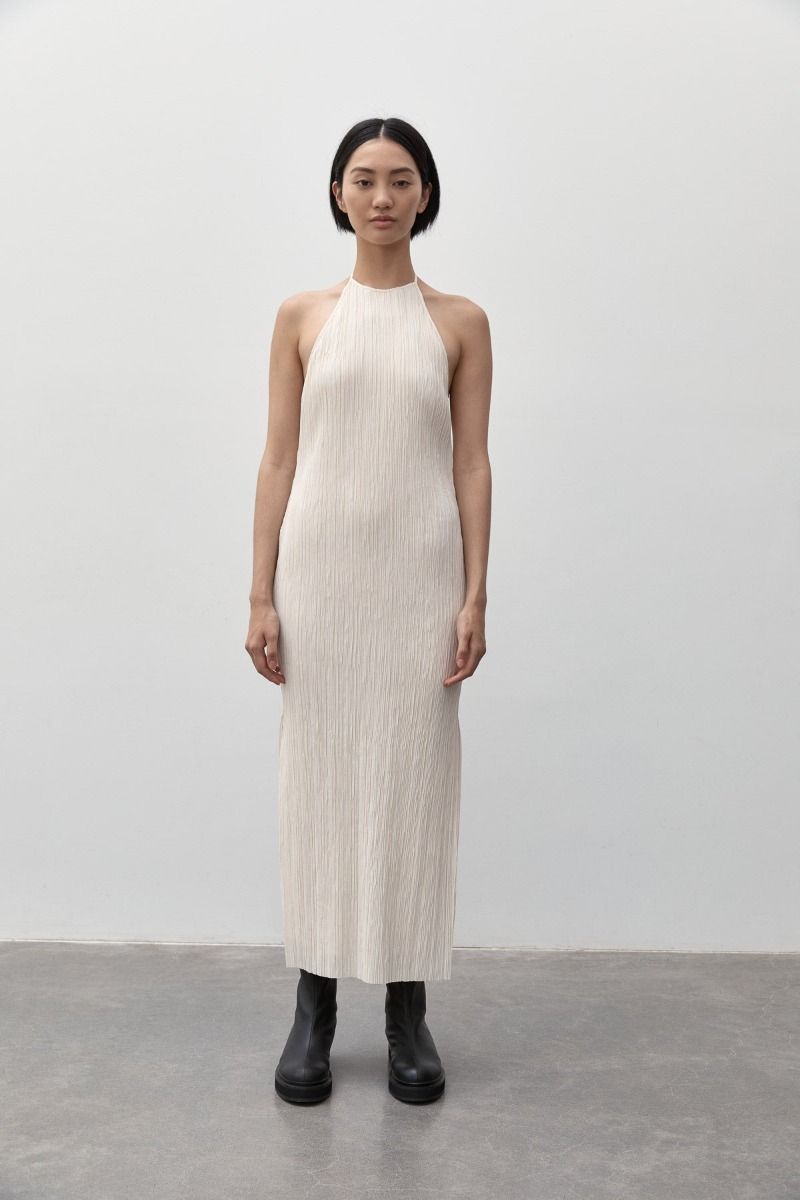 Pleated Halter Dress Oyster The Archive Place