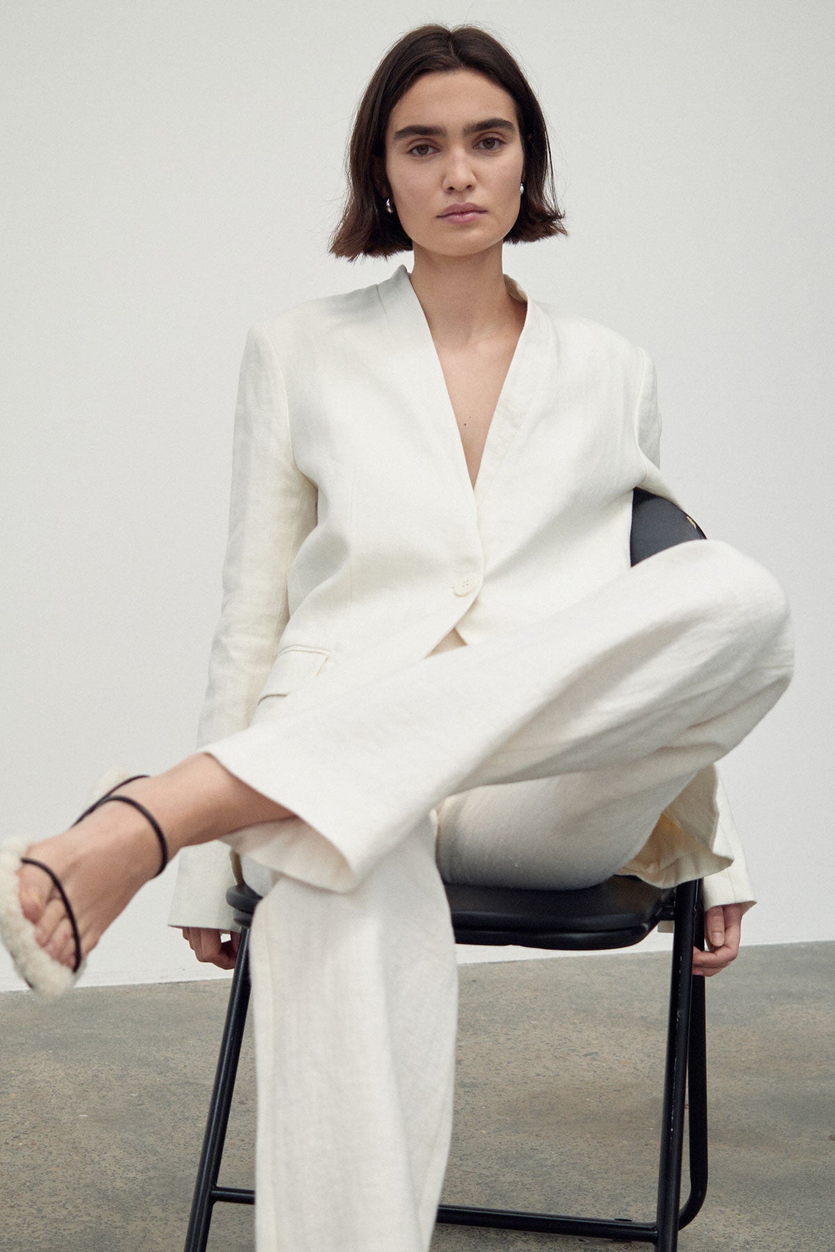 Linen Cut-Out Blazer - Ivory