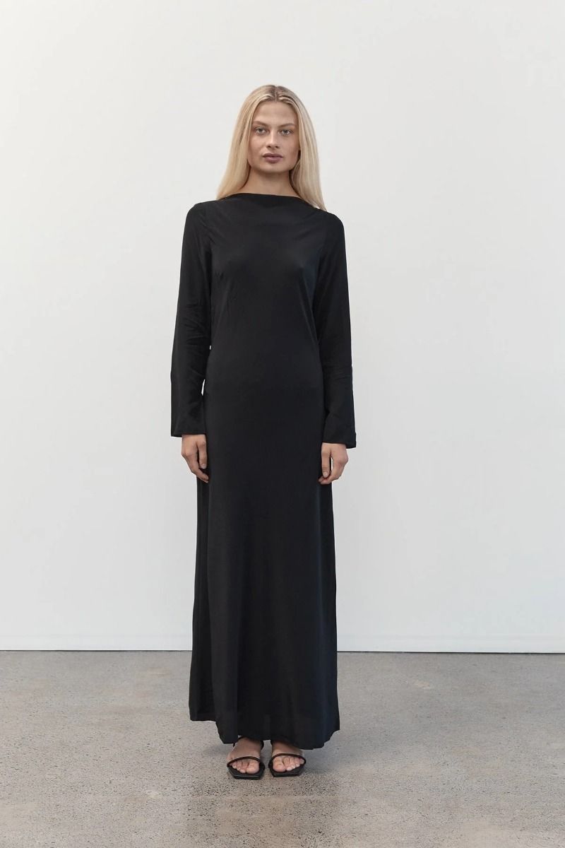 Long Sleeve Bias Silk Dress Black