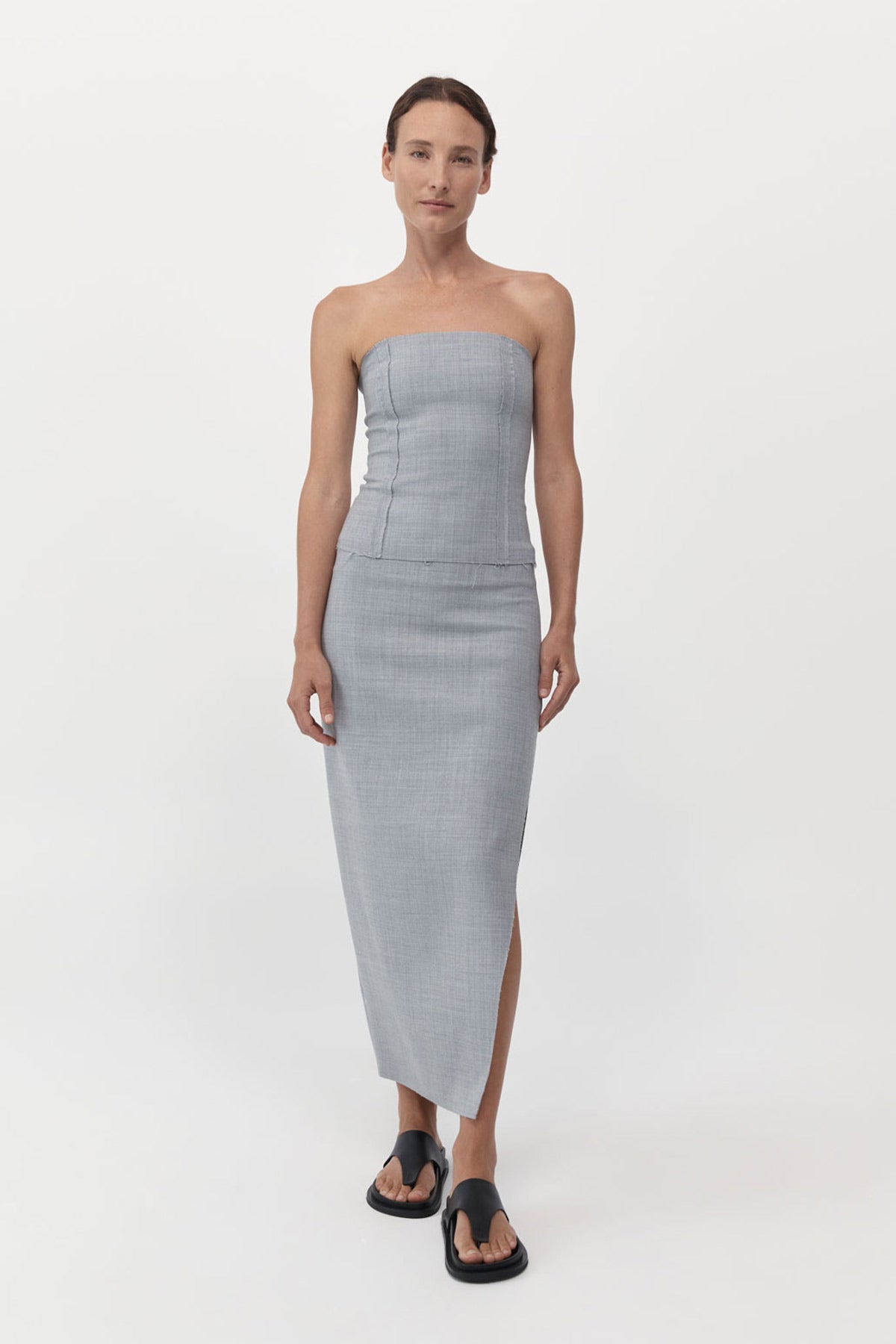 Raw Hem Midi Skirt - Grey Heather