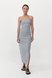 Raw Hem Midi Skirt - Grey Heather