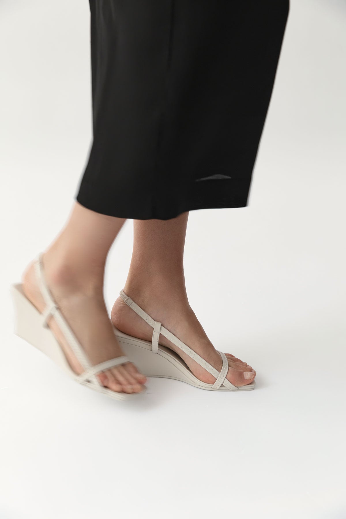 Fine Strap Sling Back Wedge - Cool White