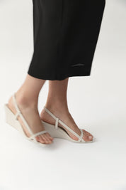 Fine Strap Sling Back Wedge - Cool White