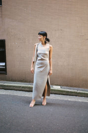 Raw Hem Midi Skirt - Grey Heather