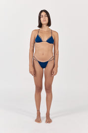 Fine Strap Knot Detail Tri Top | Pacific Blue