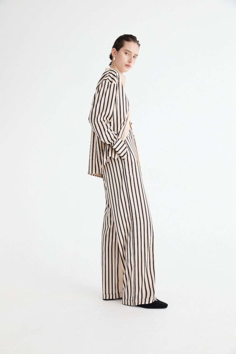 Classico Silk Pants Ecru with Black Stripes