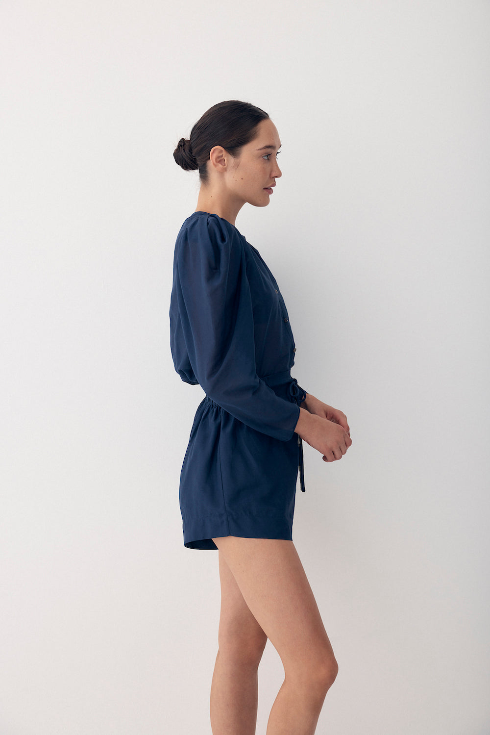 Winnie Shirt - Silk Sheer Shirt Navy