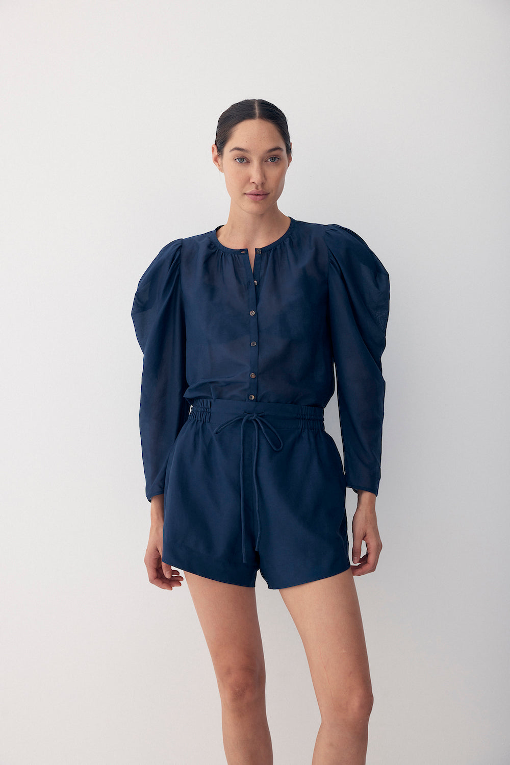 Winnie Shirt - Silk Sheer Shirt Navy
