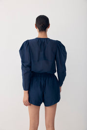 Winnie Shirt - Silk Sheer Shirt Navy