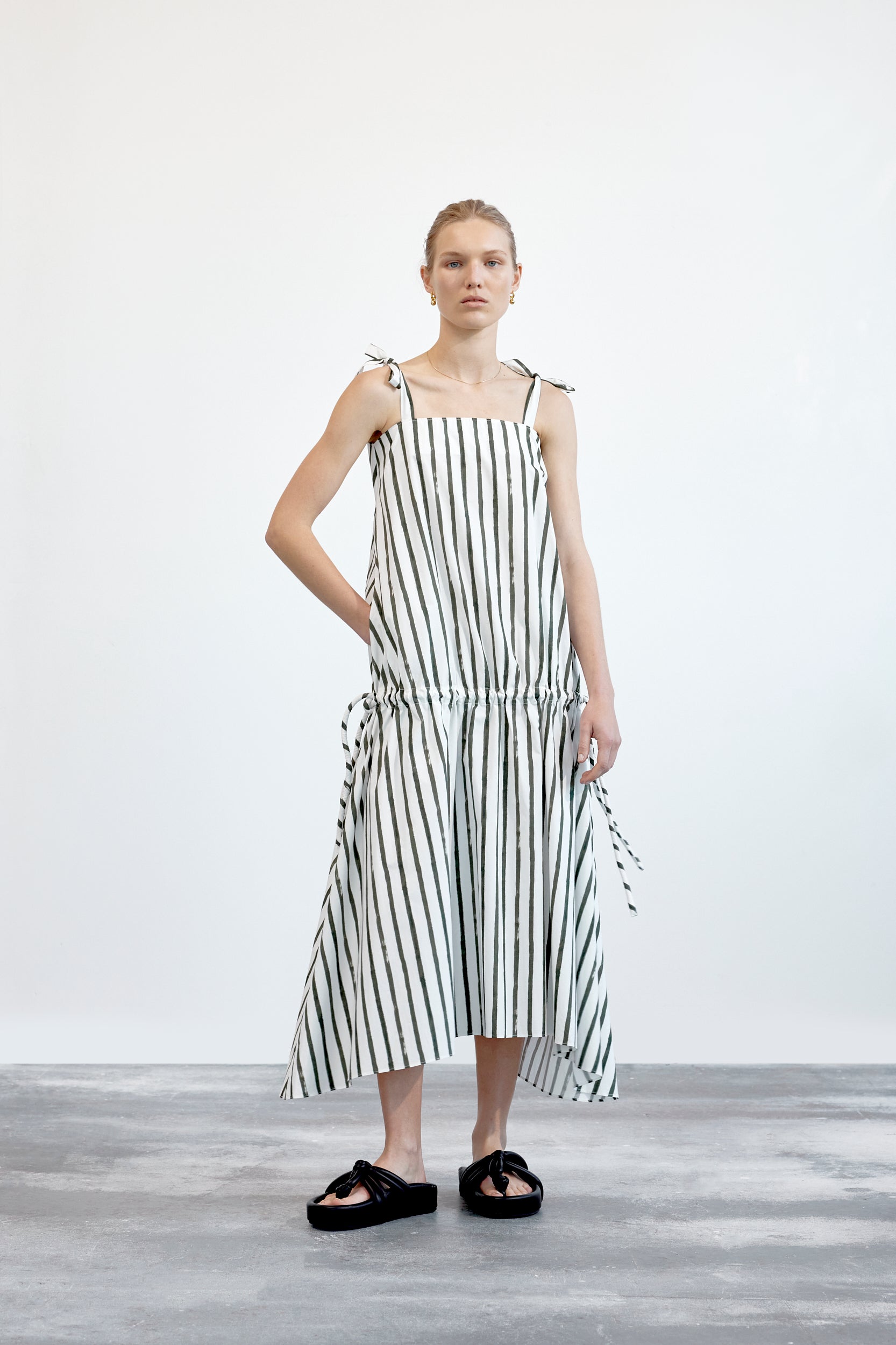 Clara Dress | Olive Painted Stripe