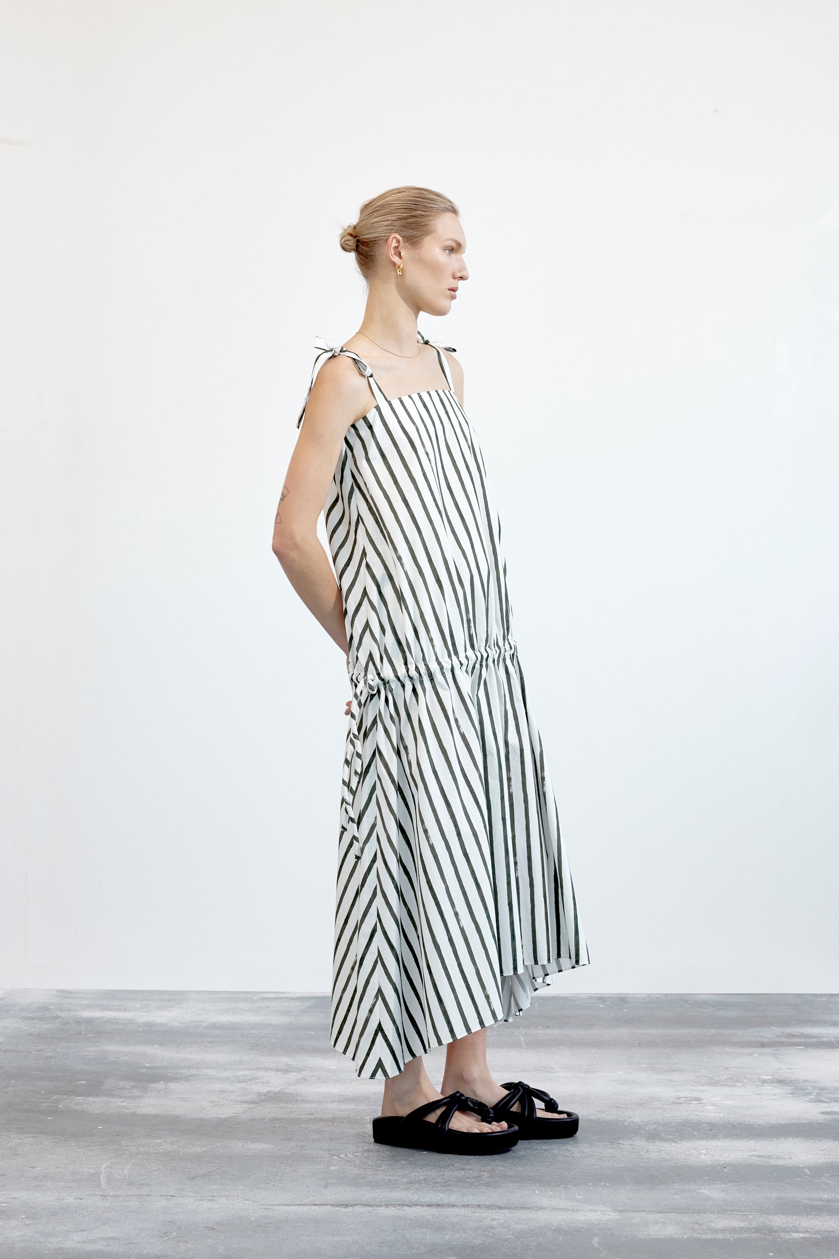 Clara Dress | Olive Painted Stripe