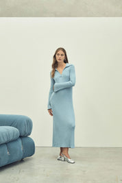 The Arlo Dress Blue Melange Cotton