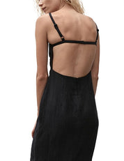 Linen Open Back Dress - Black