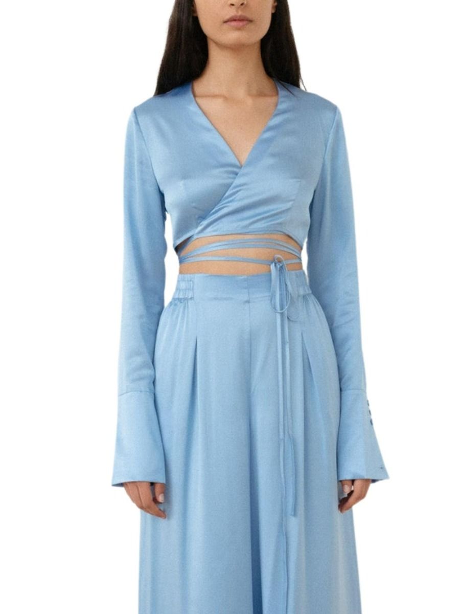 Beegee Wrap Crop Top - Sky Blue