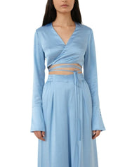 Beegee Wrap Crop Top - Sky Blue