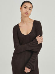 The Scoop Neck Cleo Dress Chocolate Melange Cotton