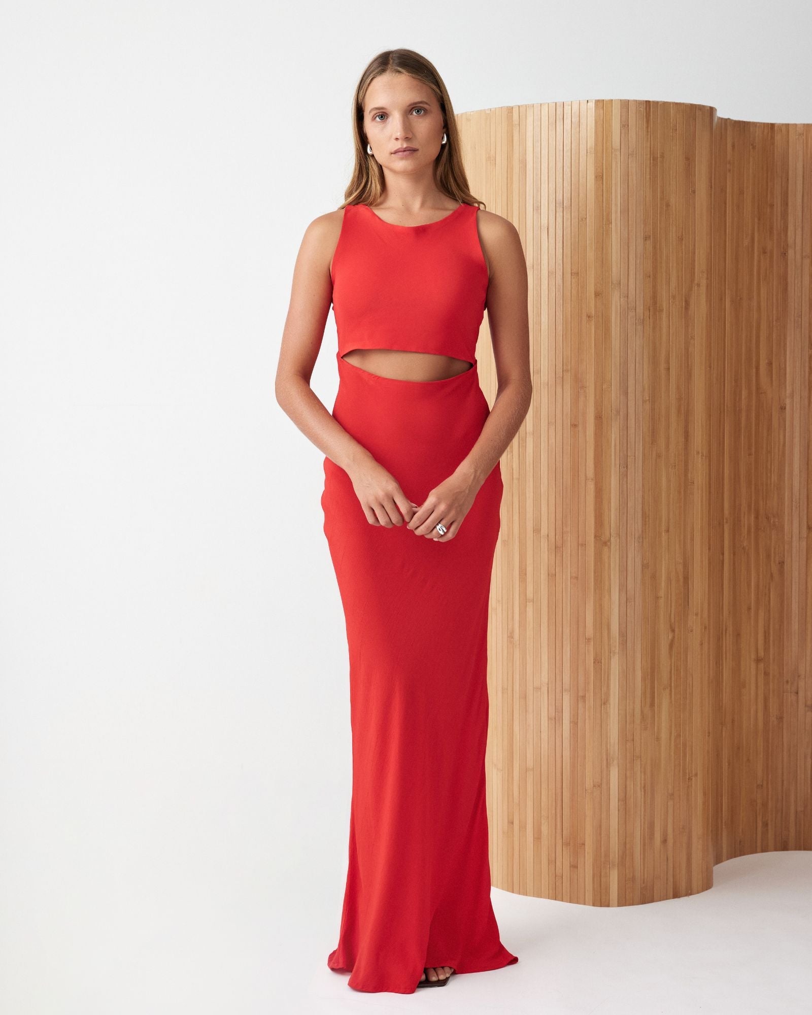 Bias Maxi Dress Vermillion Red