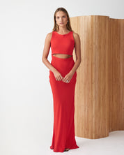 Bias Maxi Dress Vermillion Red