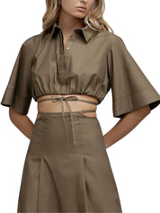 Addison Cropped Shirt Khaki