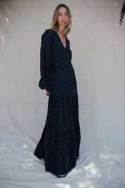 long wrap dress Black White