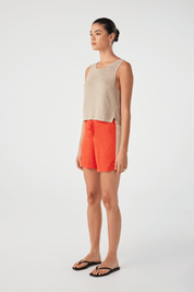 Larri Linen Short - Hibiscus & Sand