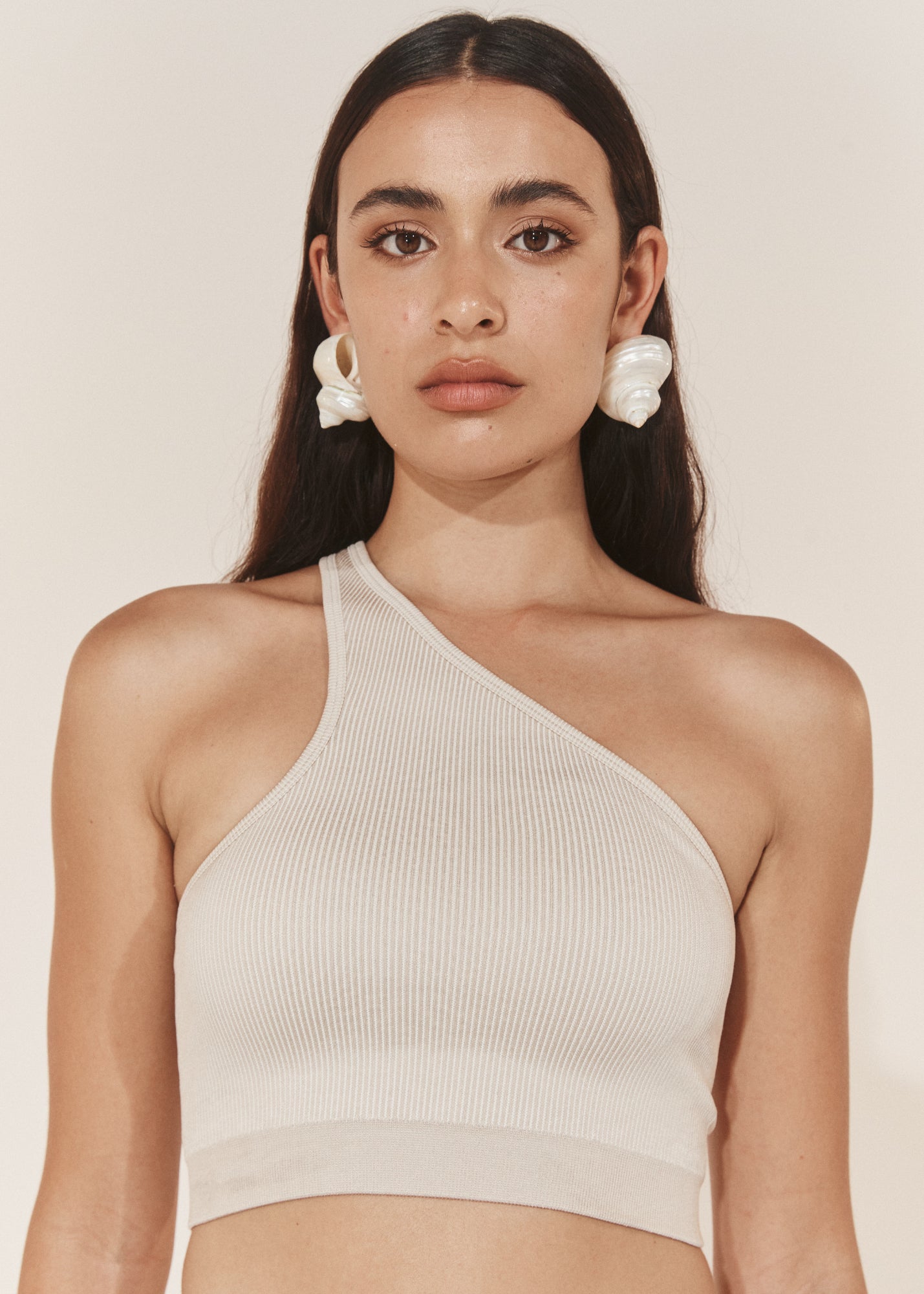 Asymmetric One Shoulder Crop - Chalk