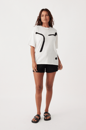 Hazel Organic Cotton-Linen Tshirt - Cream & Black