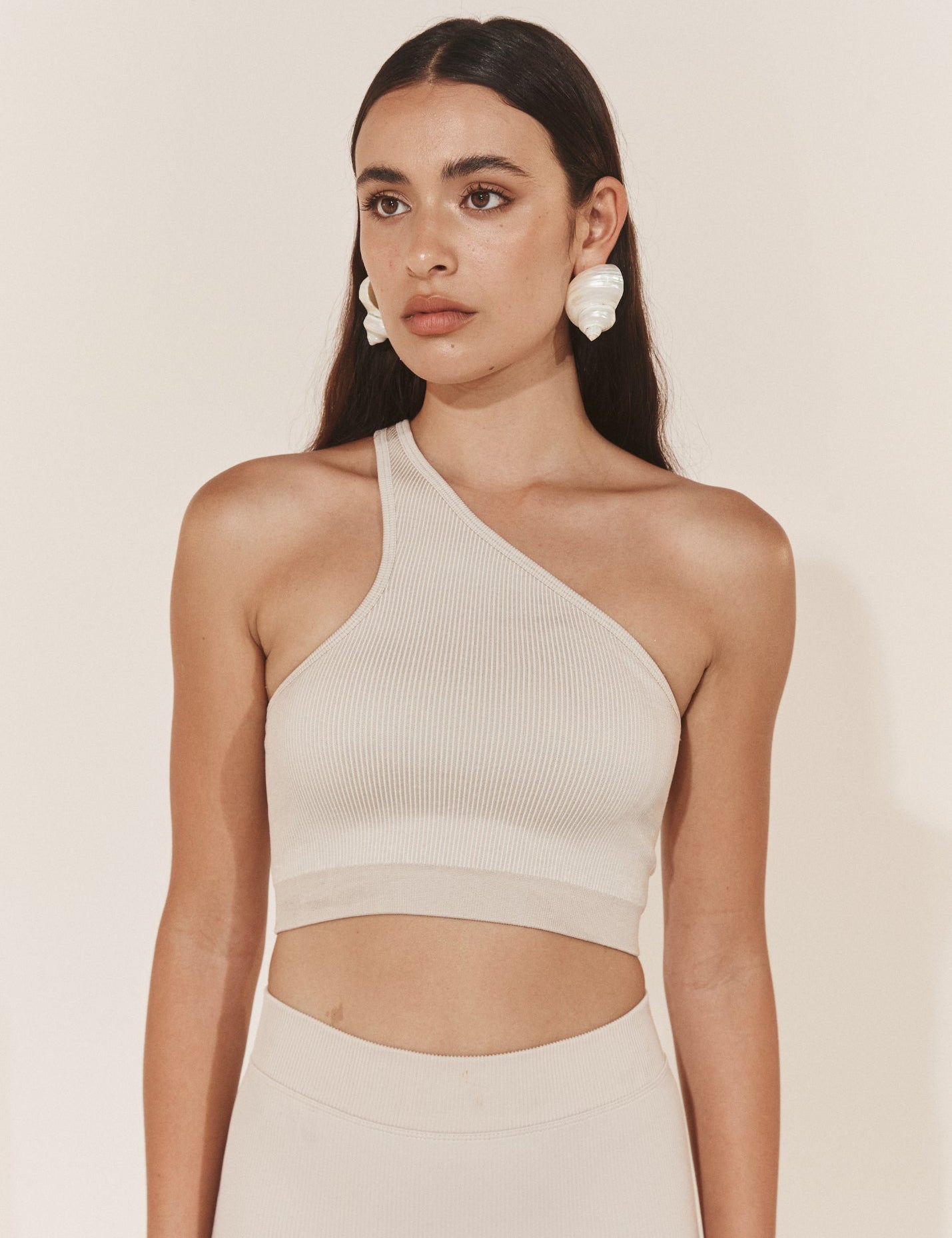 Asymmetric One Shoulder Crop - Chalk