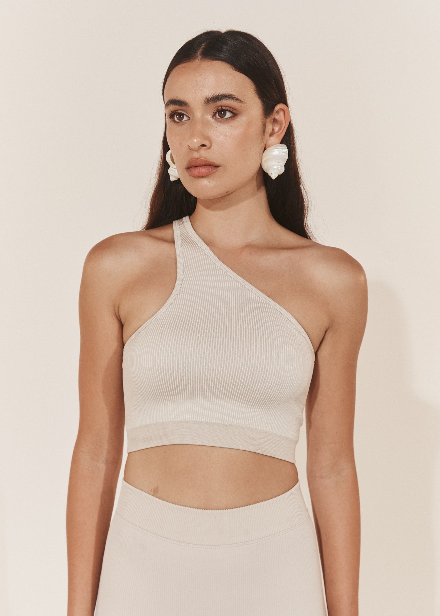 Asymmetric One Shoulder Crop - Chalk