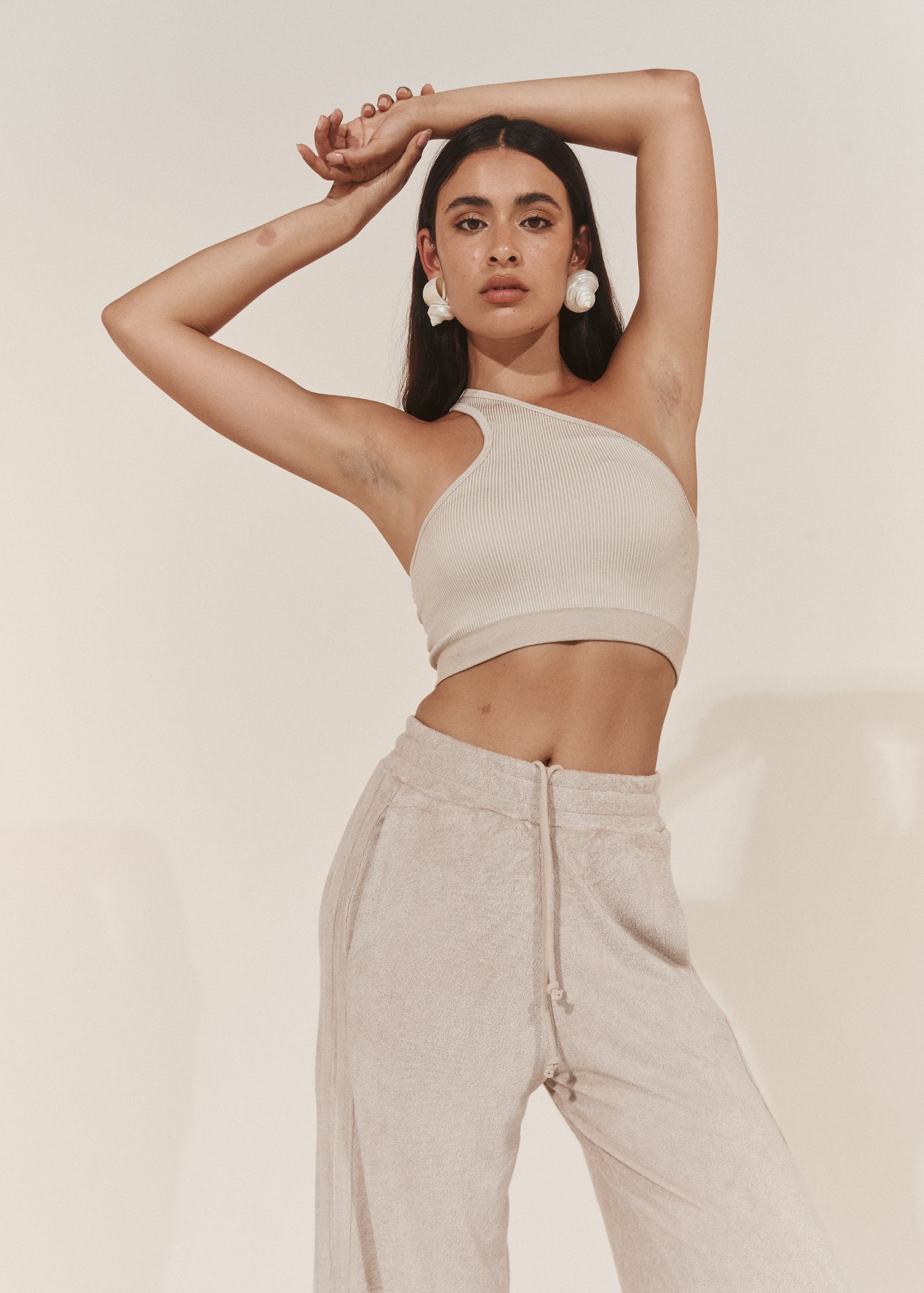 Asymmetric One Shoulder Crop - Chalk