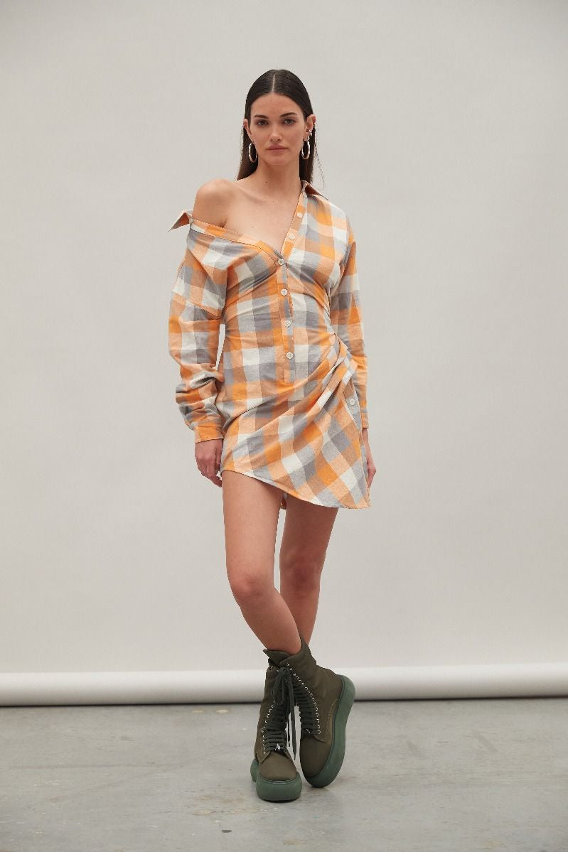 Vision Dress Apricot Check