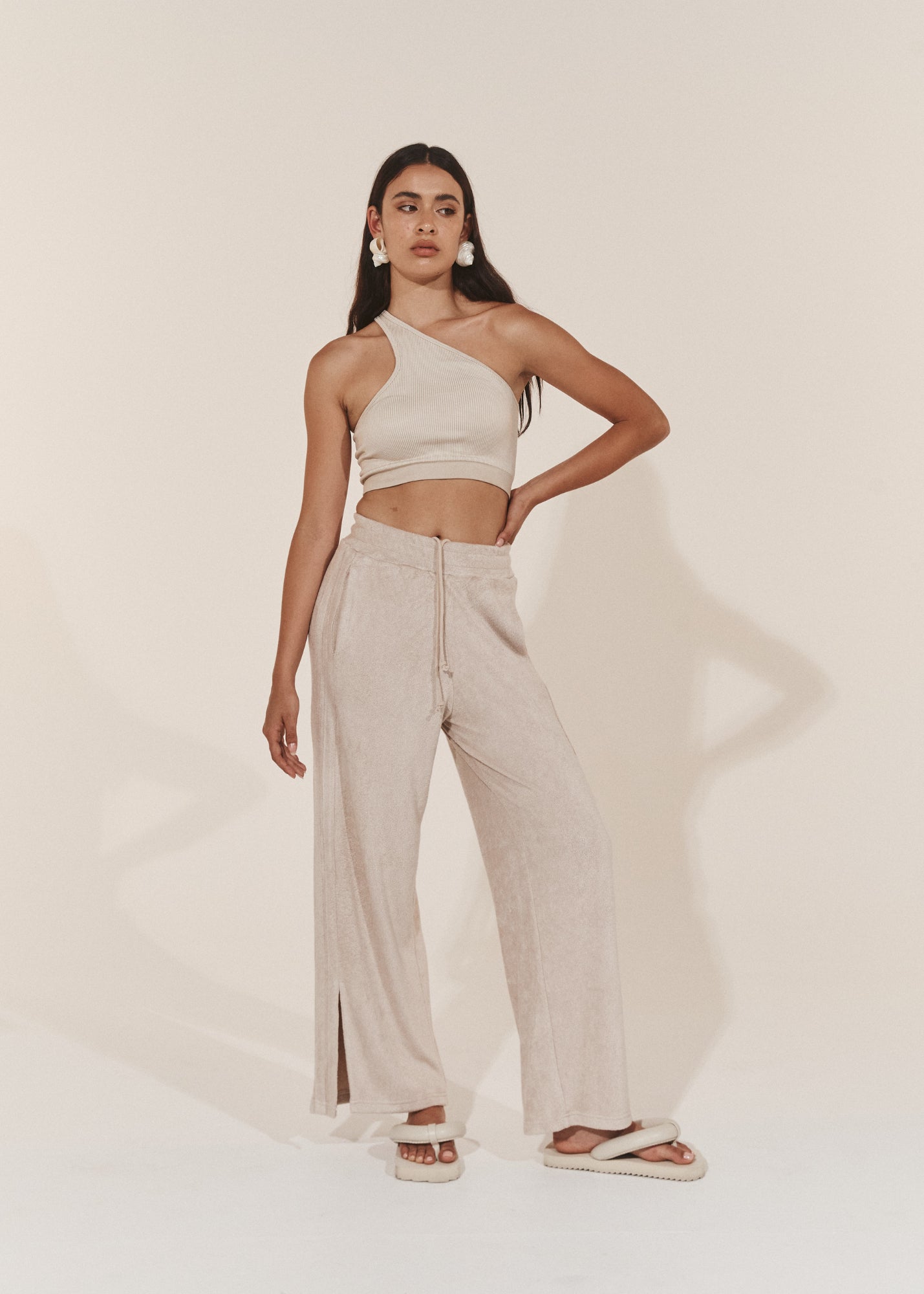 Asymmetric One Shoulder Crop - Chalk