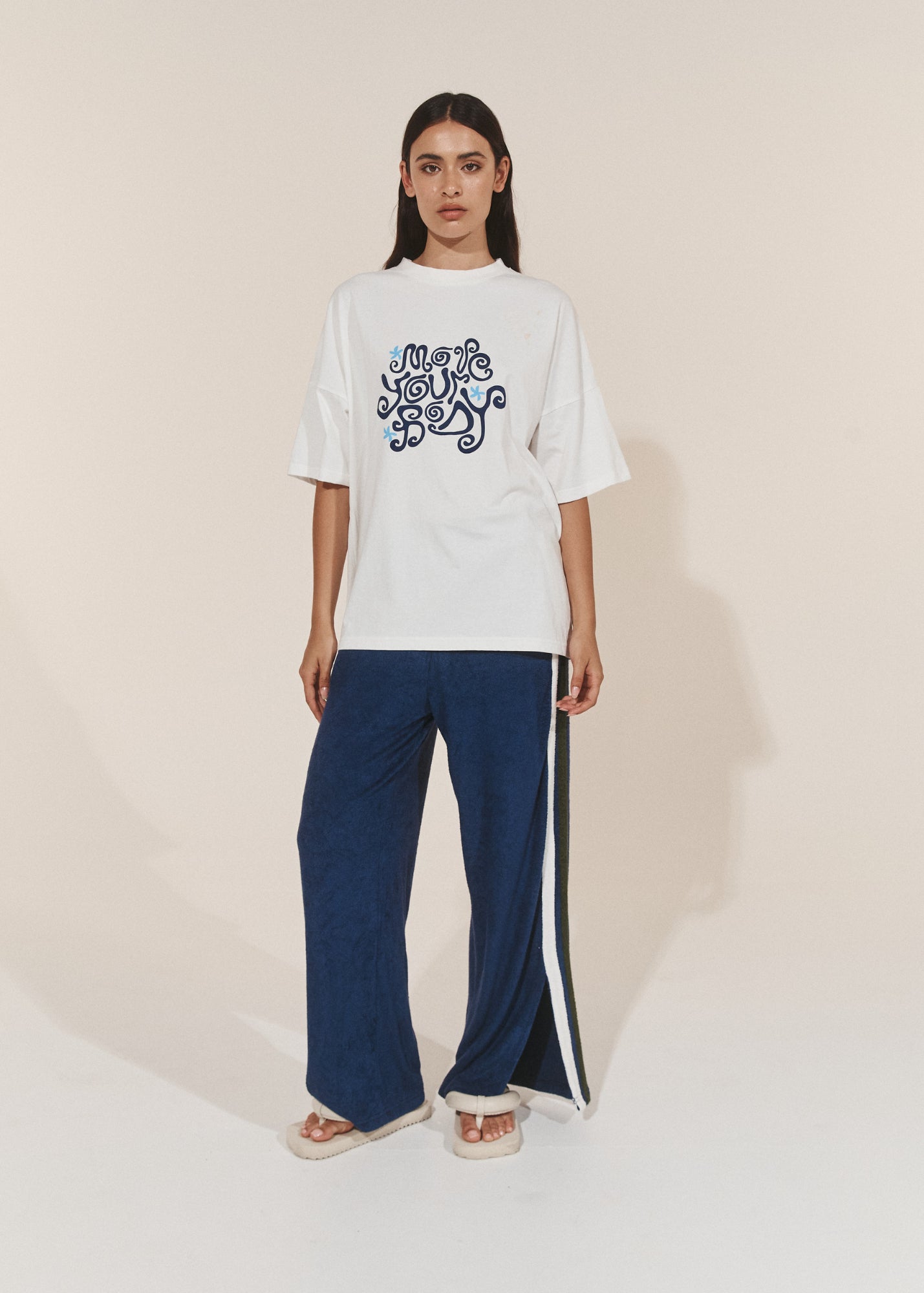 T-Shirts - Oversized Swirly Move Your Body T-Shirt - White/Blues