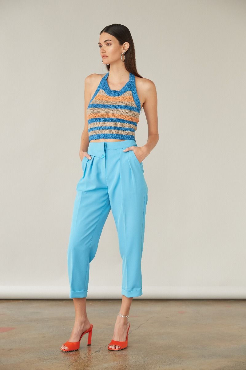 Marie Crop Lapis Tuscan Stripe