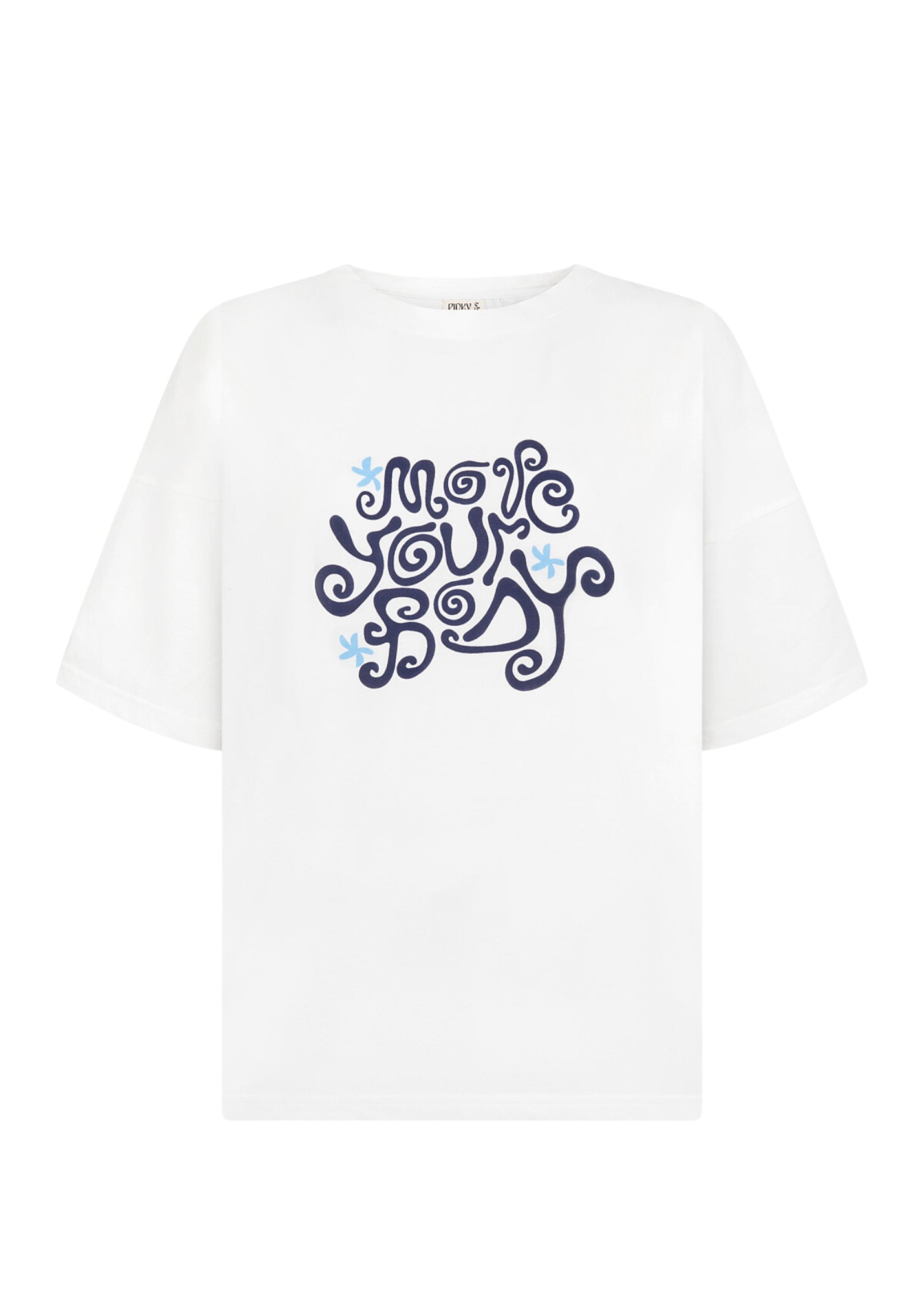 T-Shirts - Oversized Swirly Move Your Body T-Shirt - White/Blues