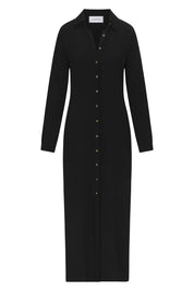 Collared Button-Down Maxi Shirt Dress in Textured Cupro Blend